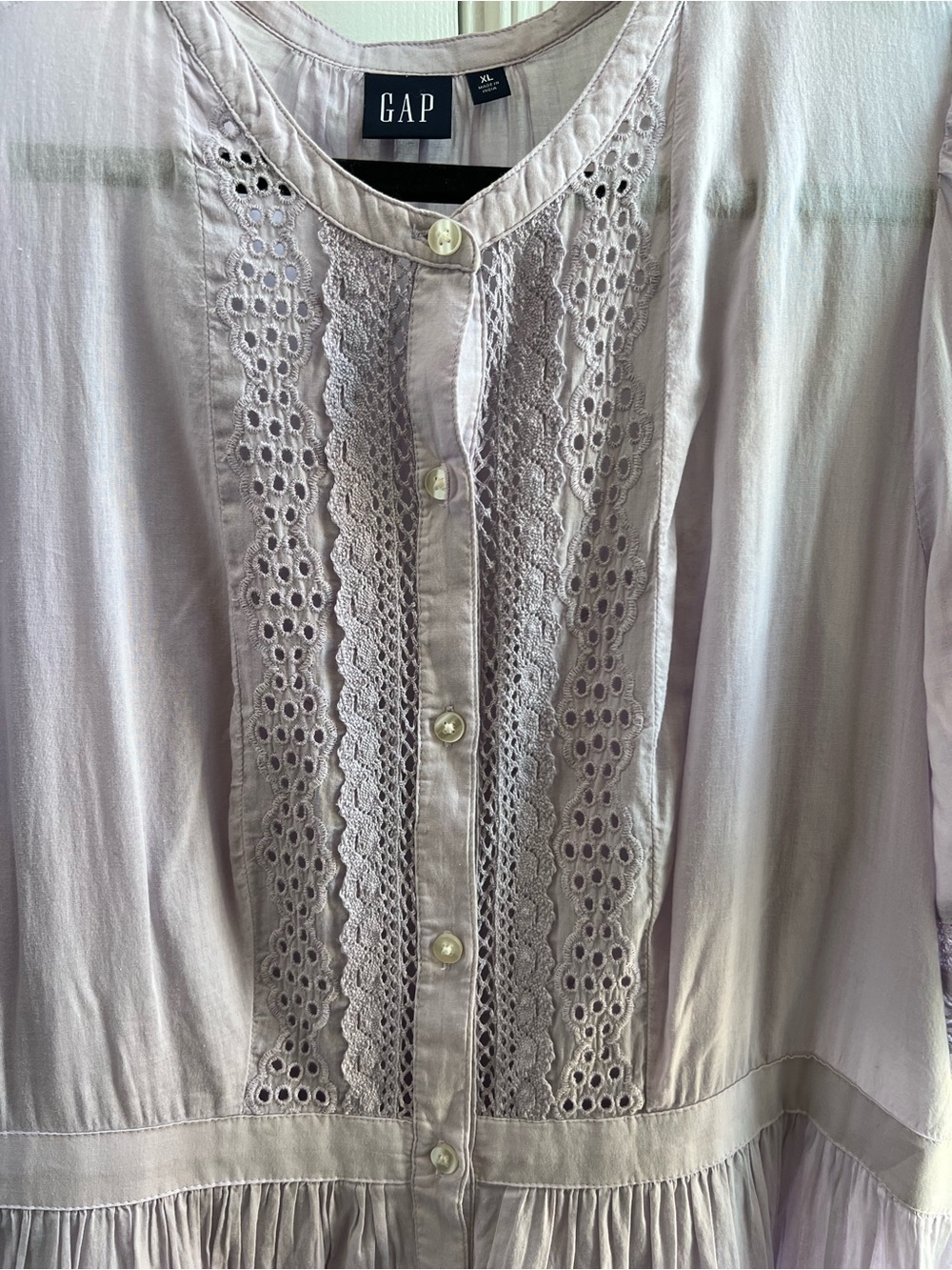 Cotton GAP Pale Lavender Lightweight Button-Front Tiered Midi Dress - Picture 3 of 13